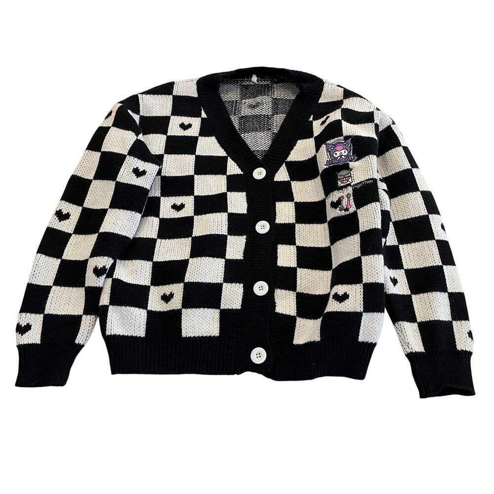 M3-18 HELLO KITTY Women's Kuromi Cardigan Sweater Hearts Accent Medium